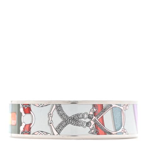 HERMES Enamel Printed Wide Cavald'Or Bracelet 70